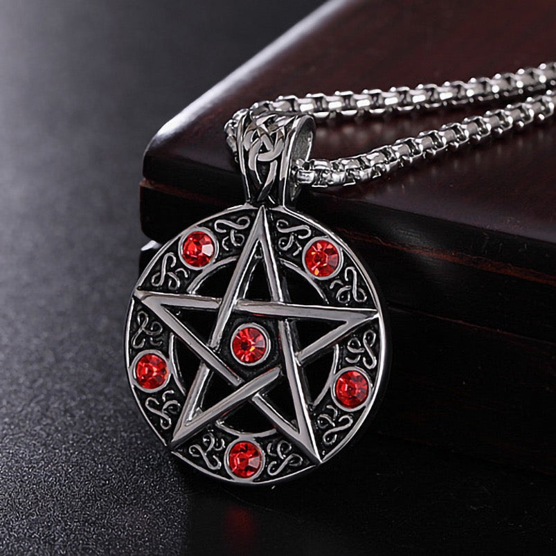 Stainless Steel Pentagram Pendant with Crystals Necklace