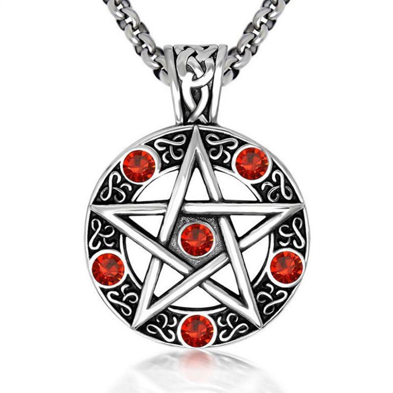 Stainless Steel Pentagram Pendant with Crystals Necklace
