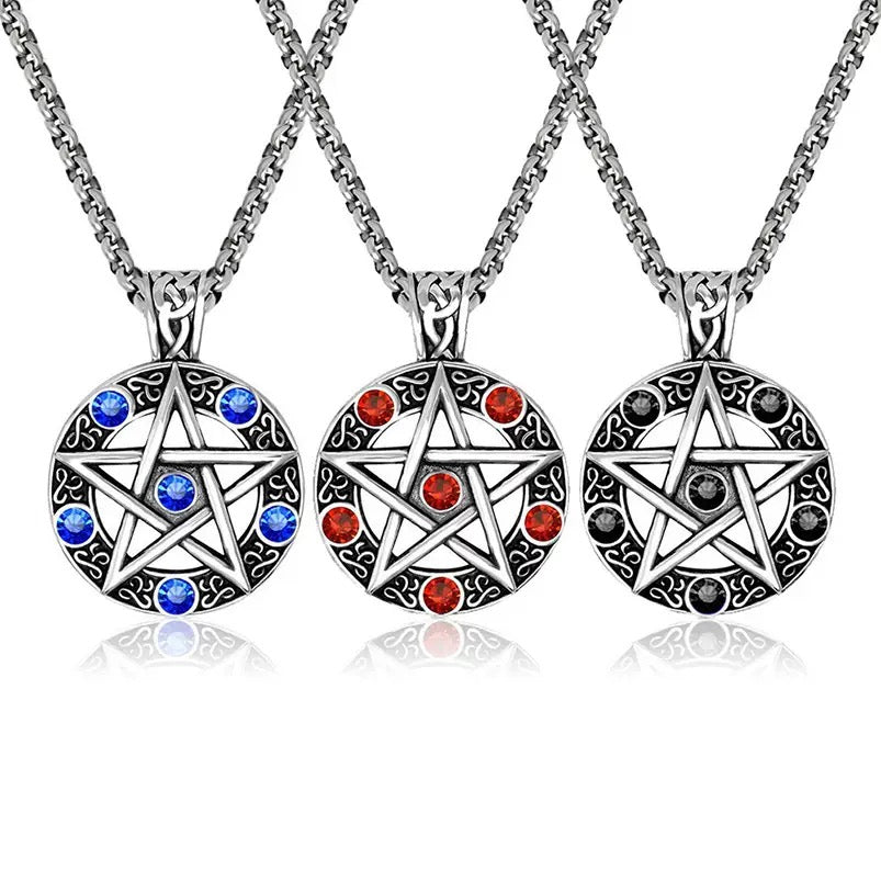 Stainless Steel Pentagram Pendant with Crystals Necklace