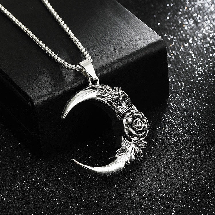 Stainless Steel Moon with Rose Necklace