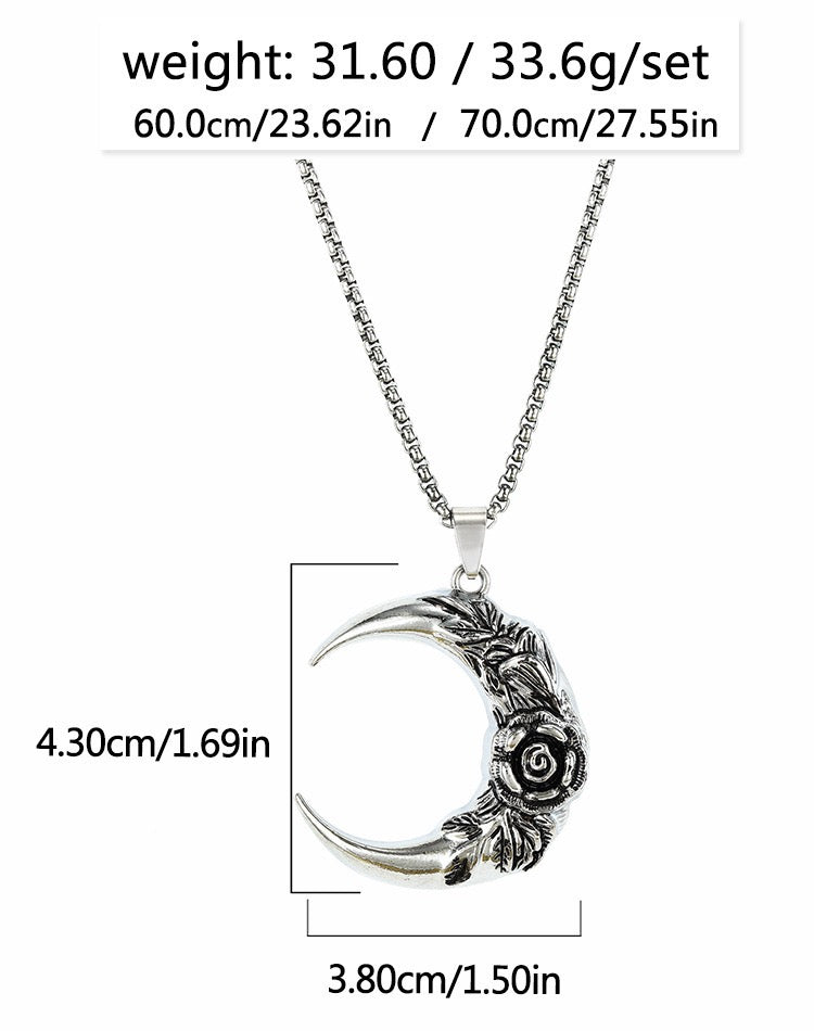 Stainless Steel Moon with Rose Necklace