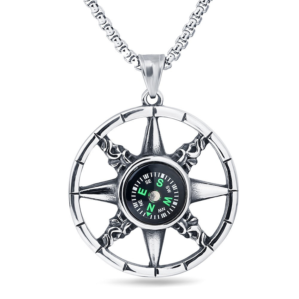 Stainless Steel Compass Necklace