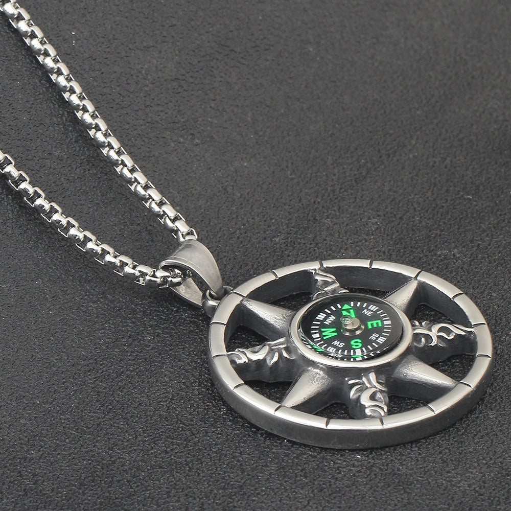 Stainless Steel Compass Necklace