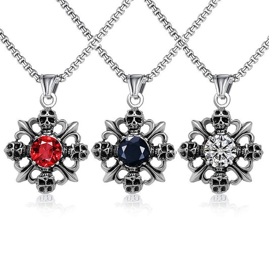 Stainless Steel Skull with Gemstone Necklace