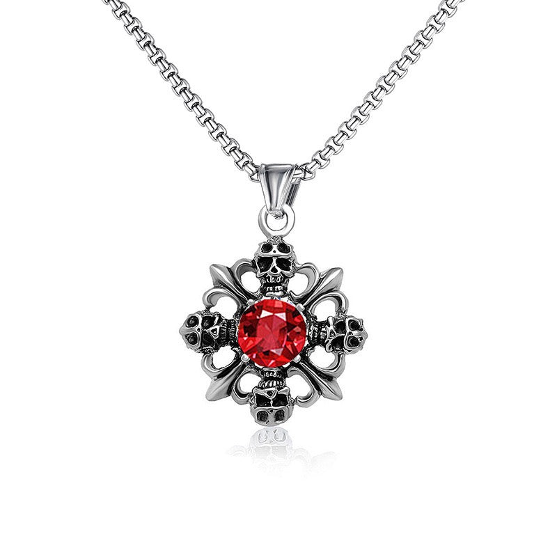 Stainless Steel Skull with Gemstone Necklace