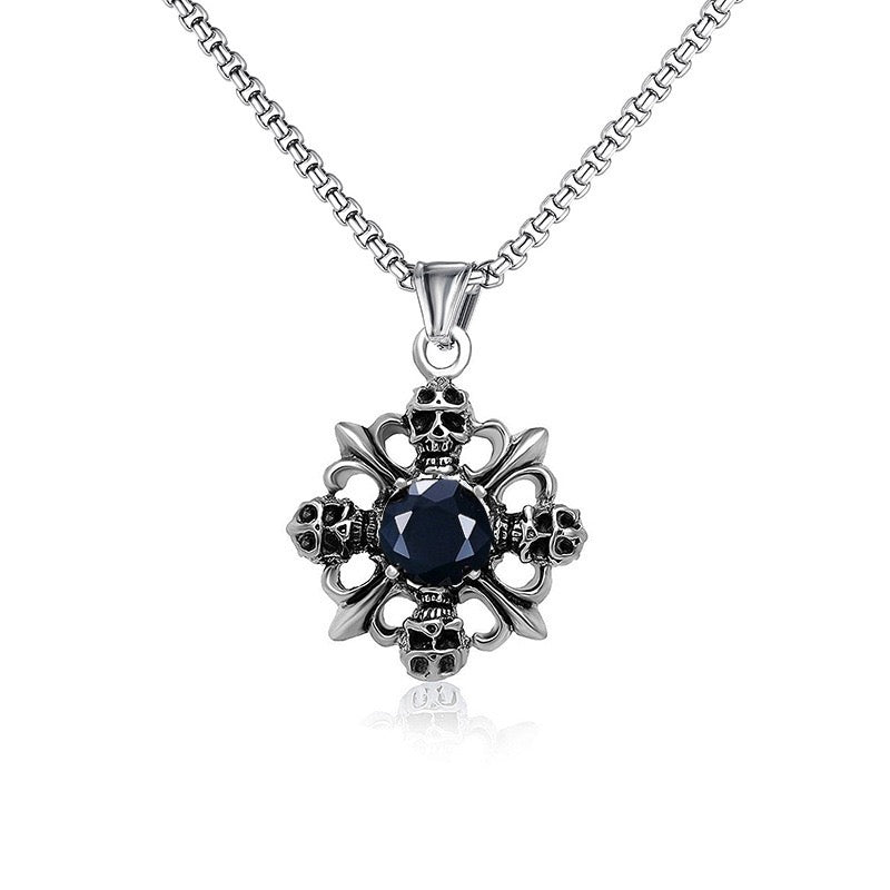 Stainless Steel Skull with Gemstone Necklace