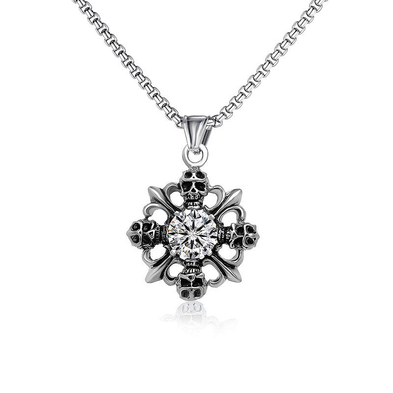 Stainless Steel Skull with Gemstone Necklace