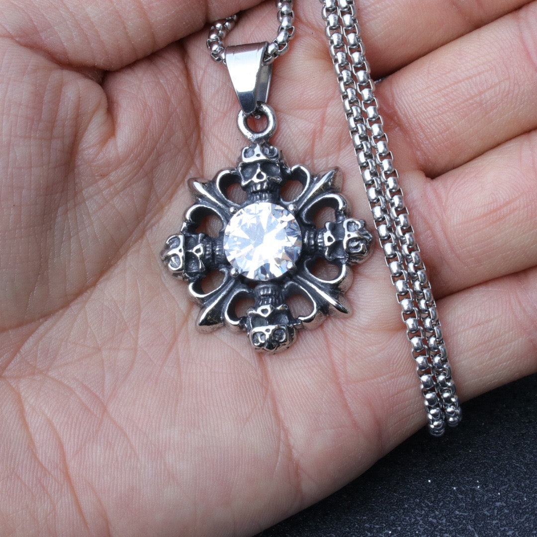 Stainless Steel Skull with Gemstone Necklace
