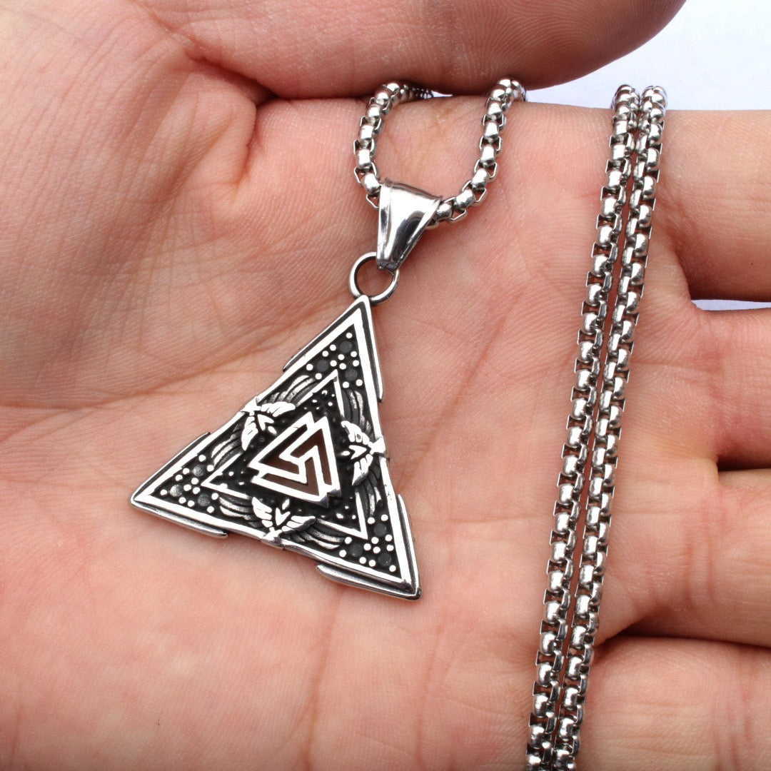 Stainless Steel Retro Odin's Triangle Necklace