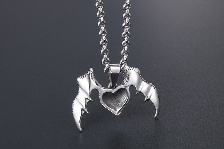 Stainless Steel Love Heart with Bat Wings Necklace