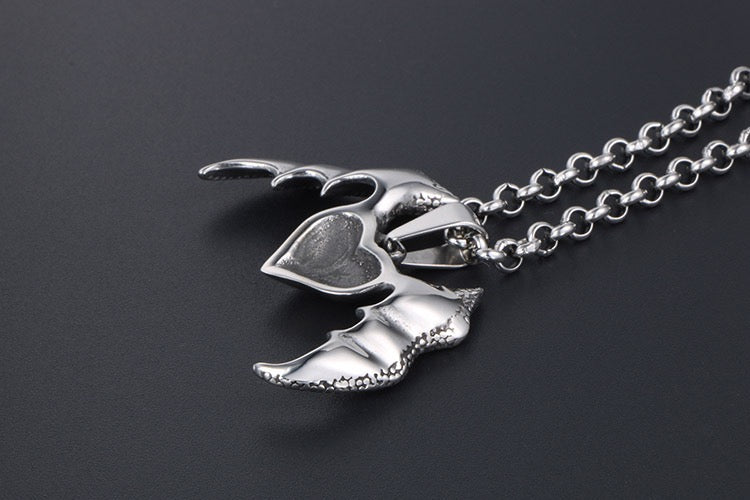Stainless Steel Love Heart with Bat Wings Necklace