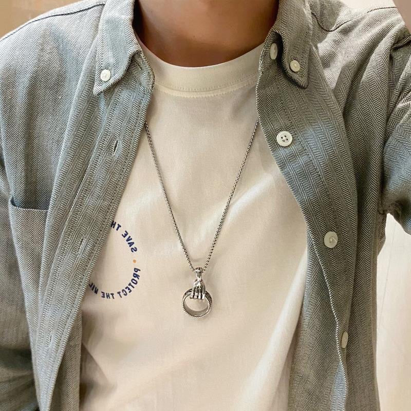 Stainless Steel Punk Skeleton Claw with Ring Necklace