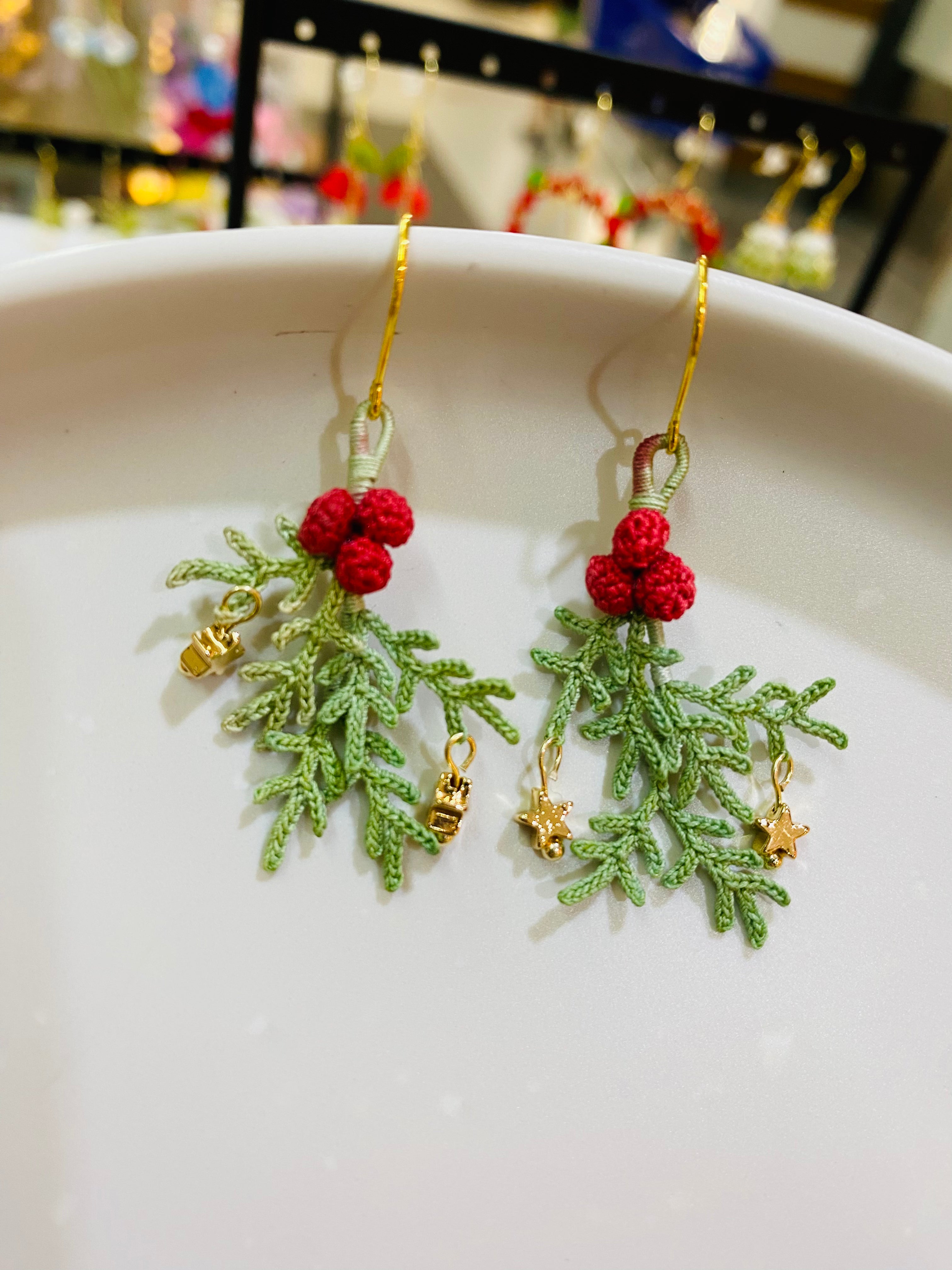 Micro Crochet Earrings | Christmas Holly