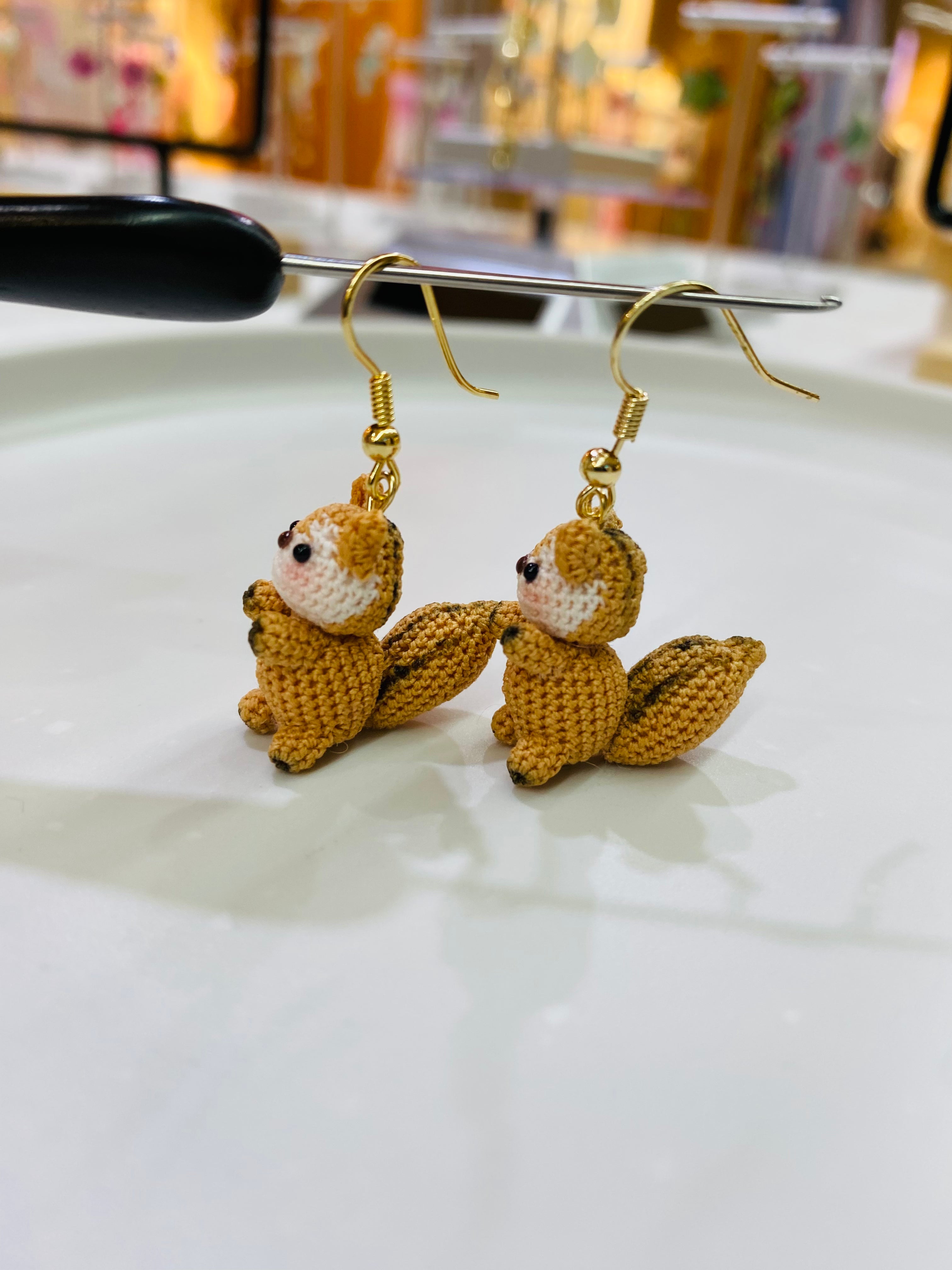 Micro Crochet Earrings | Squirrel