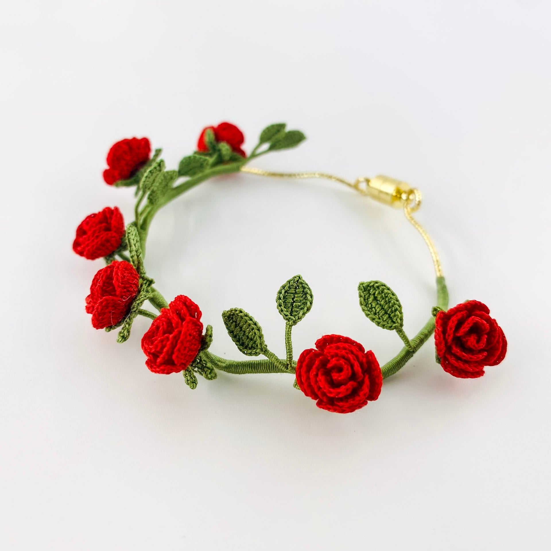 Micro Crochet Bracelet  |  Roses and leaves Bangle