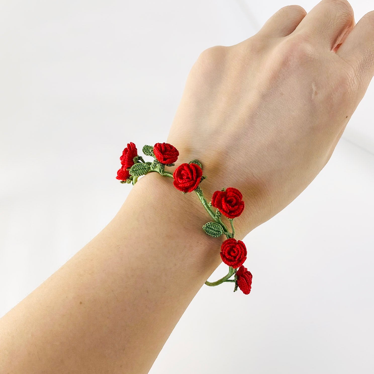 Micro Crochet Bracelet  |  Roses and leaves Bangle