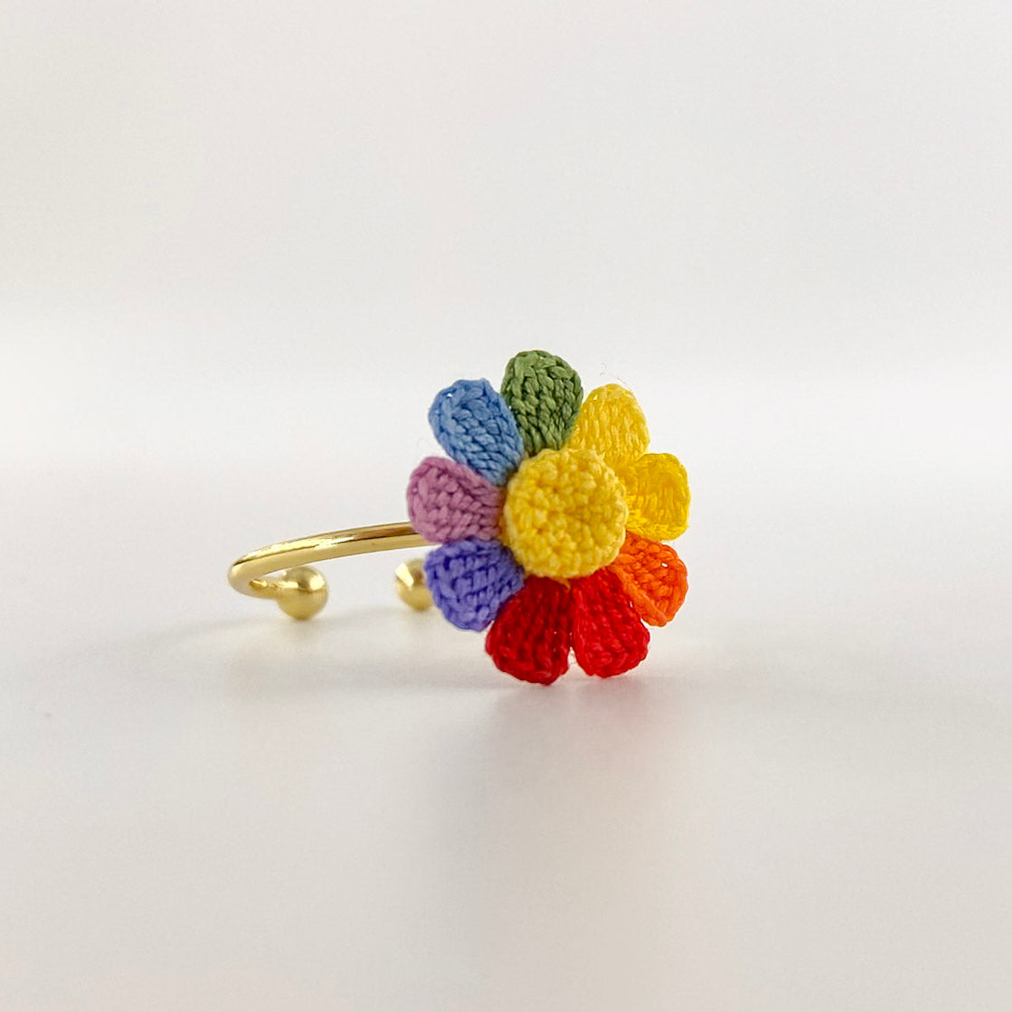 Micro Crochet Ring  | Rainbow Sunflower
