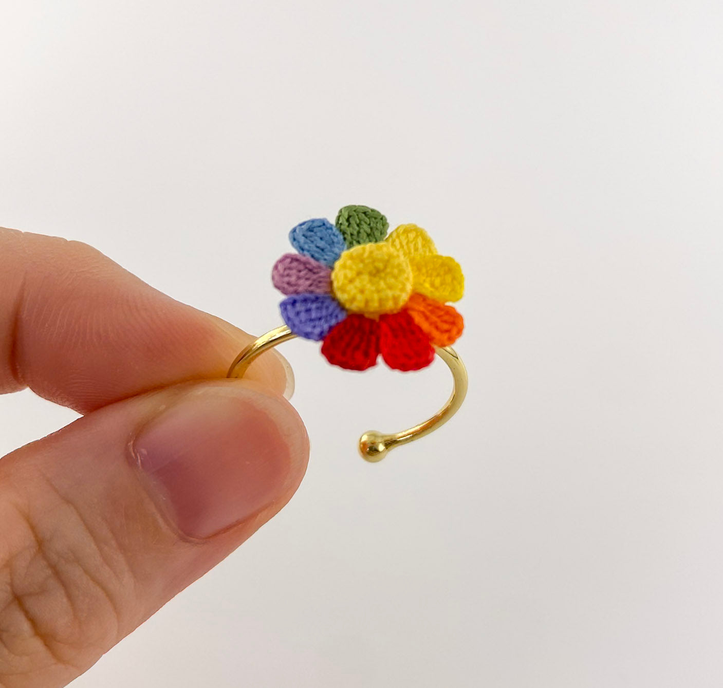 Micro Crochet Ring  | Rainbow Sunflower
