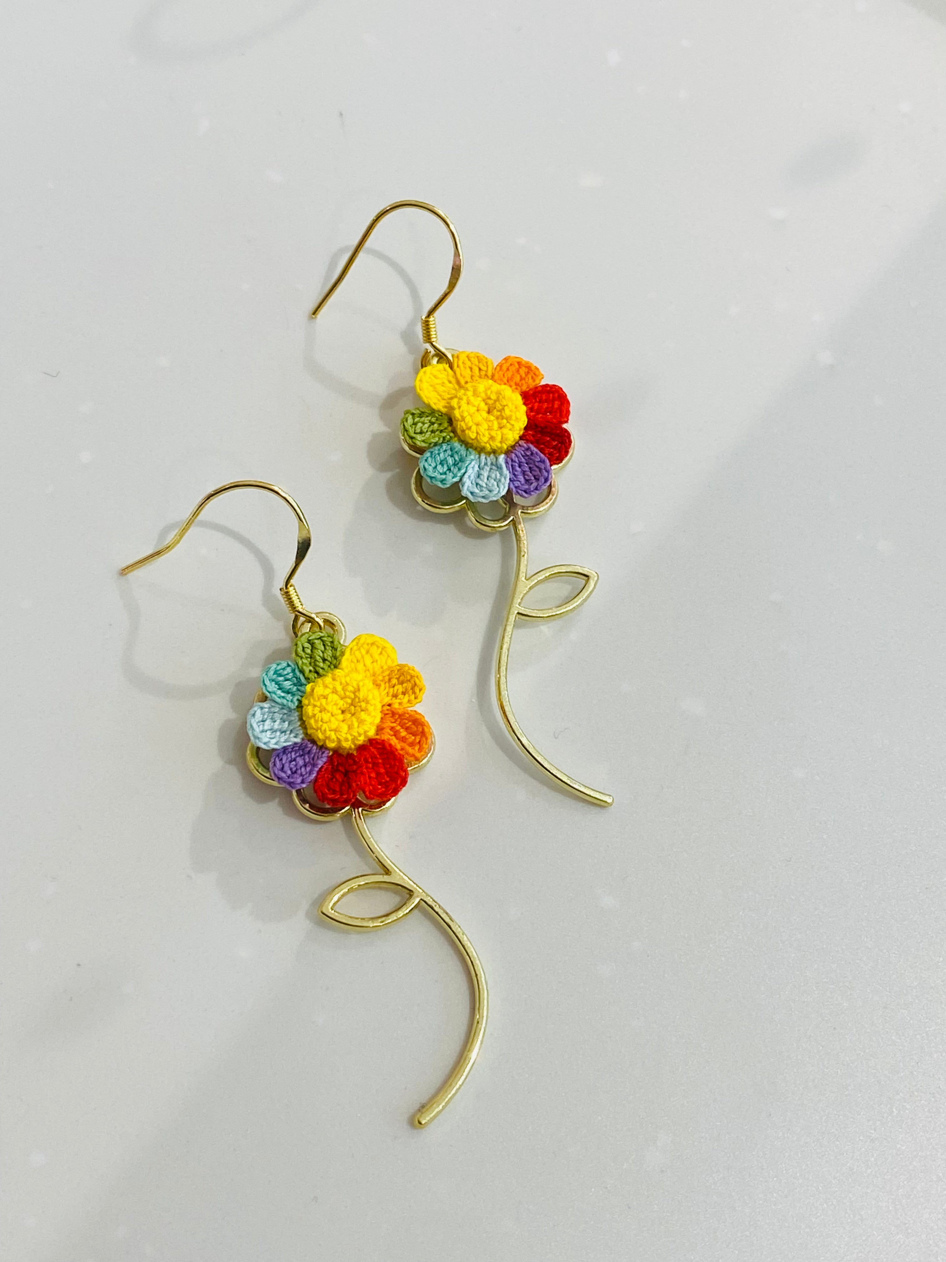 Spinning Rainbow Flower Earrings