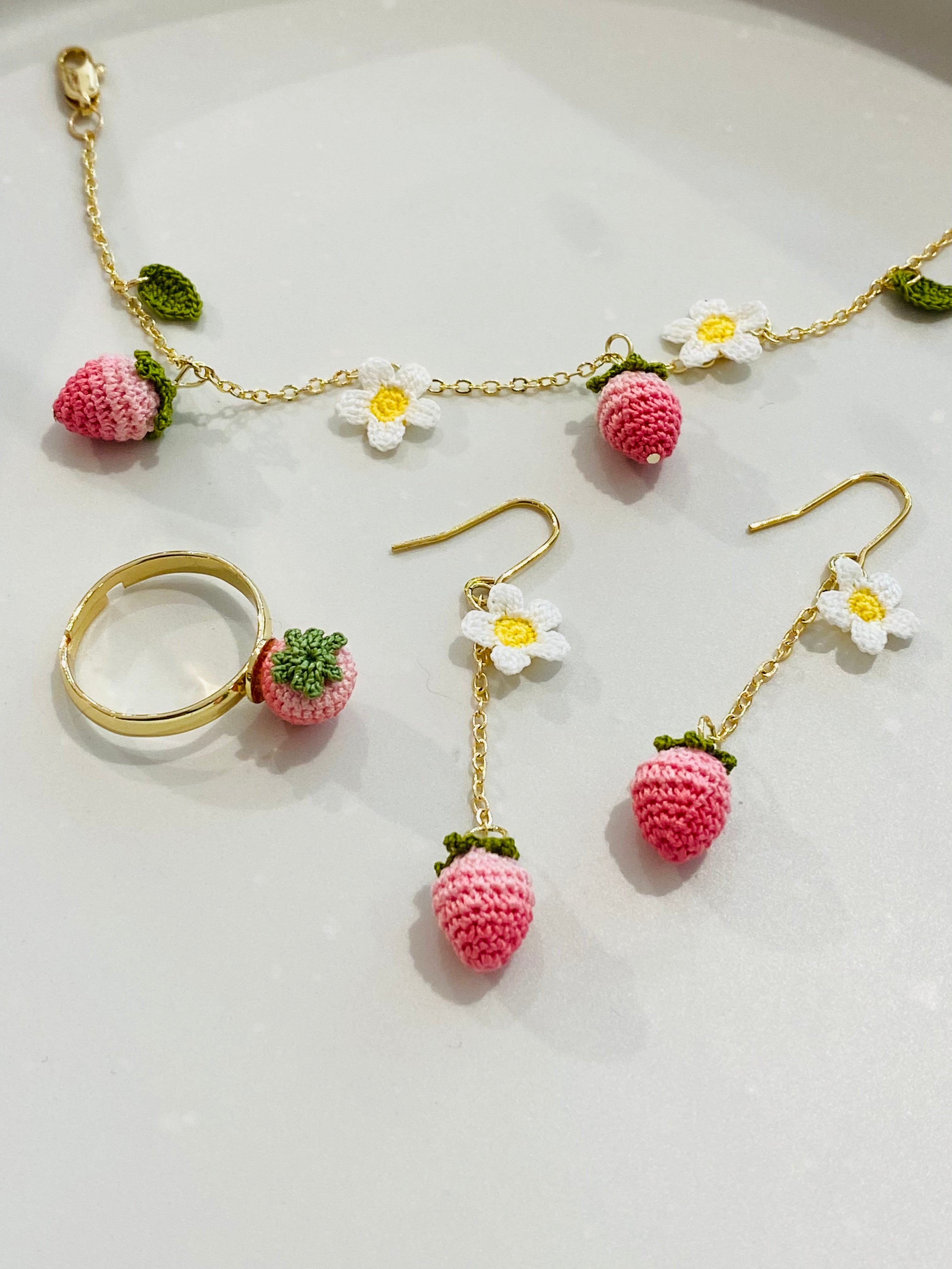 Micro Crochet Earrings |  Pink Strawberry
