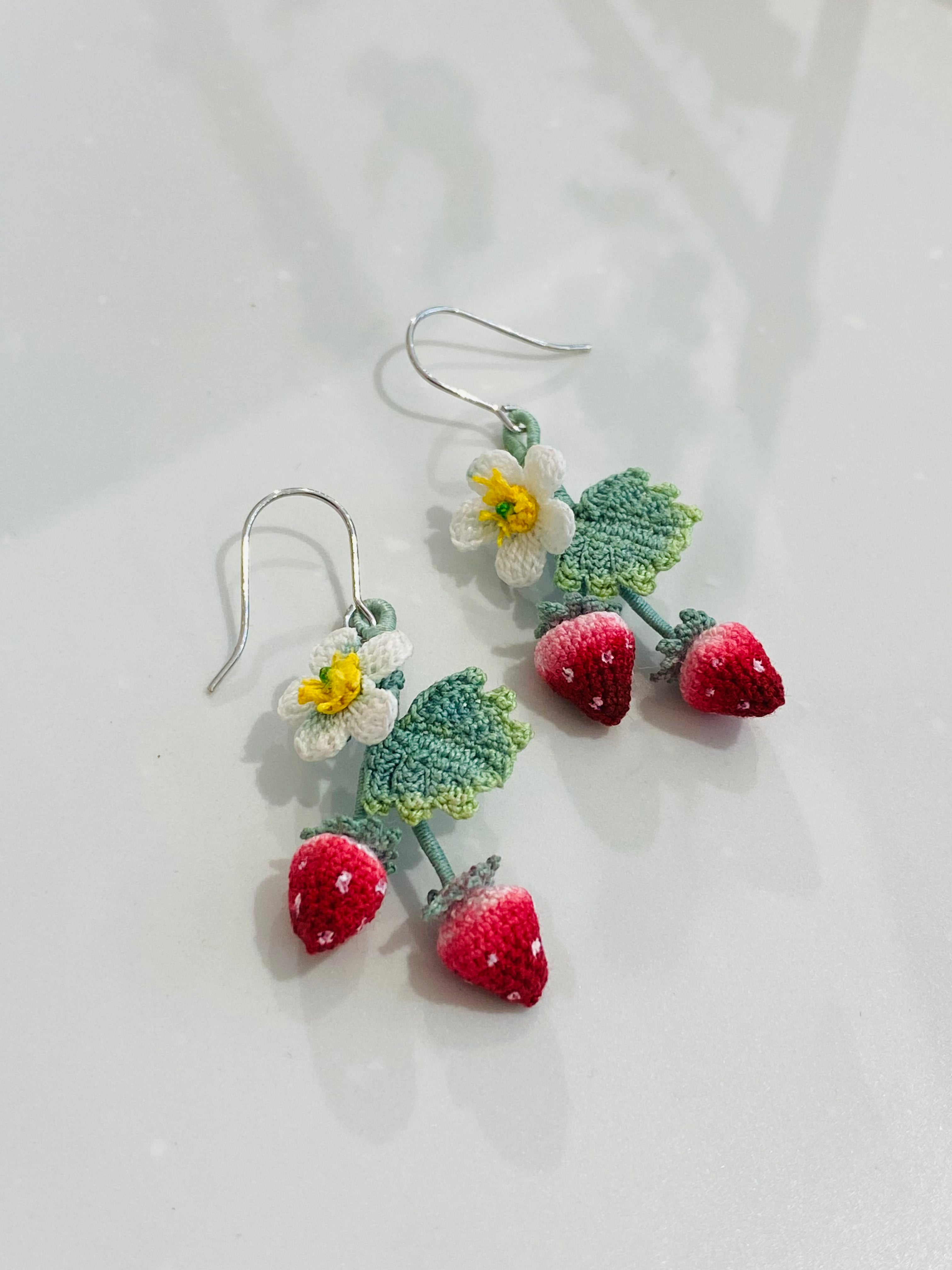 Micro Crochet Earrings | Realistic Strawberry