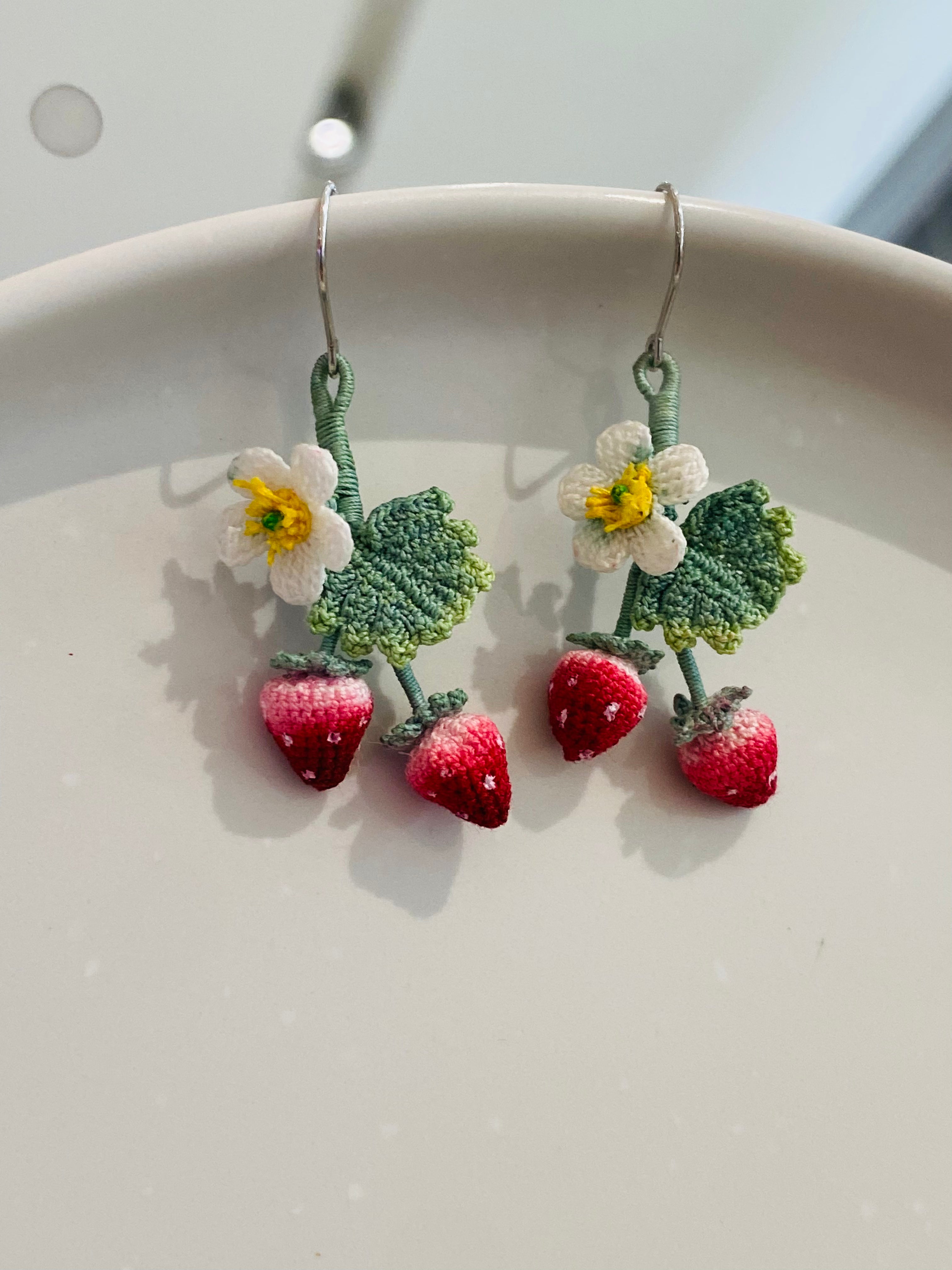 Micro Crochet Earrings | Realistic Strawberry