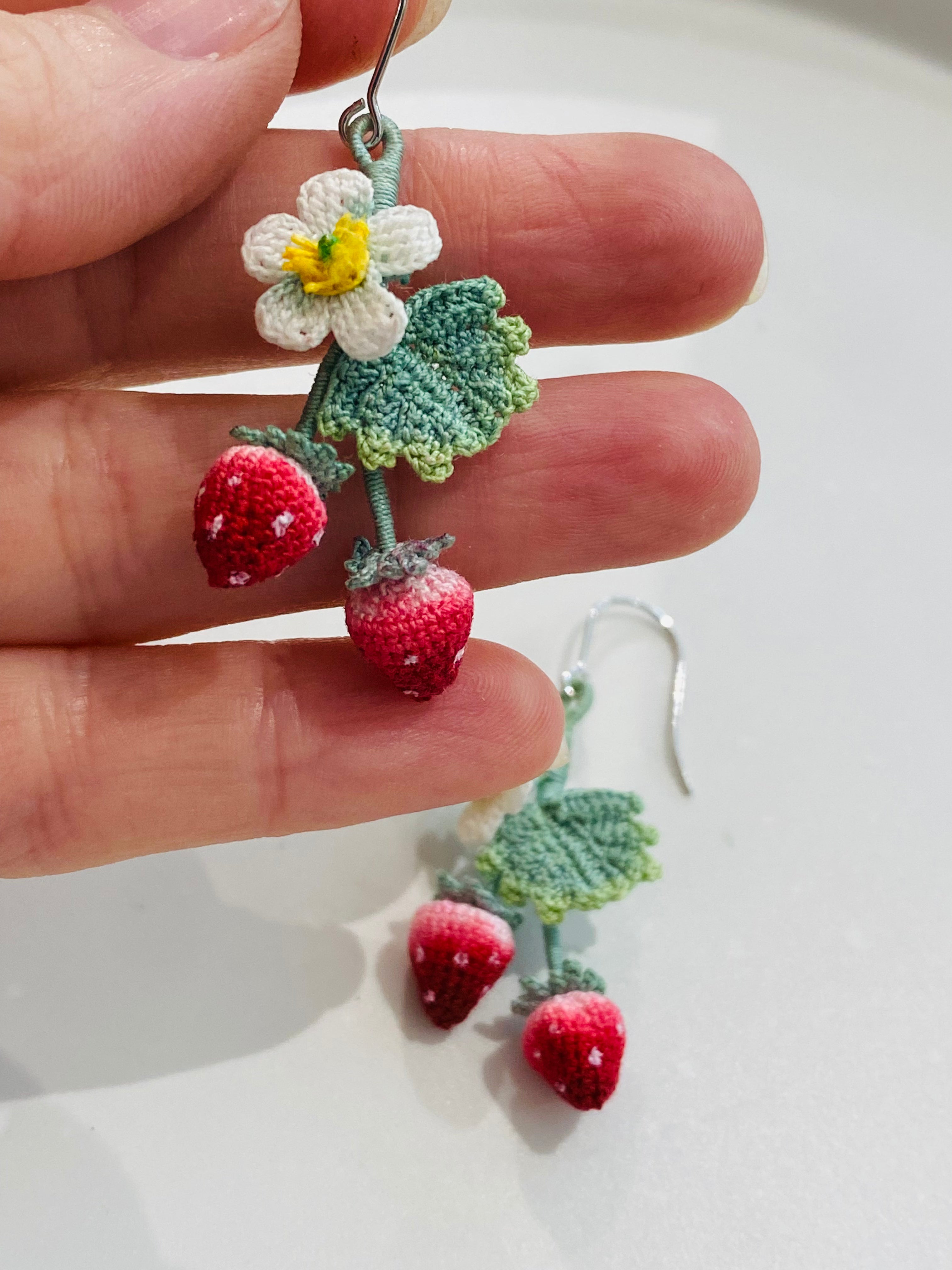 Micro Crochet Earrings | Realistic Strawberry