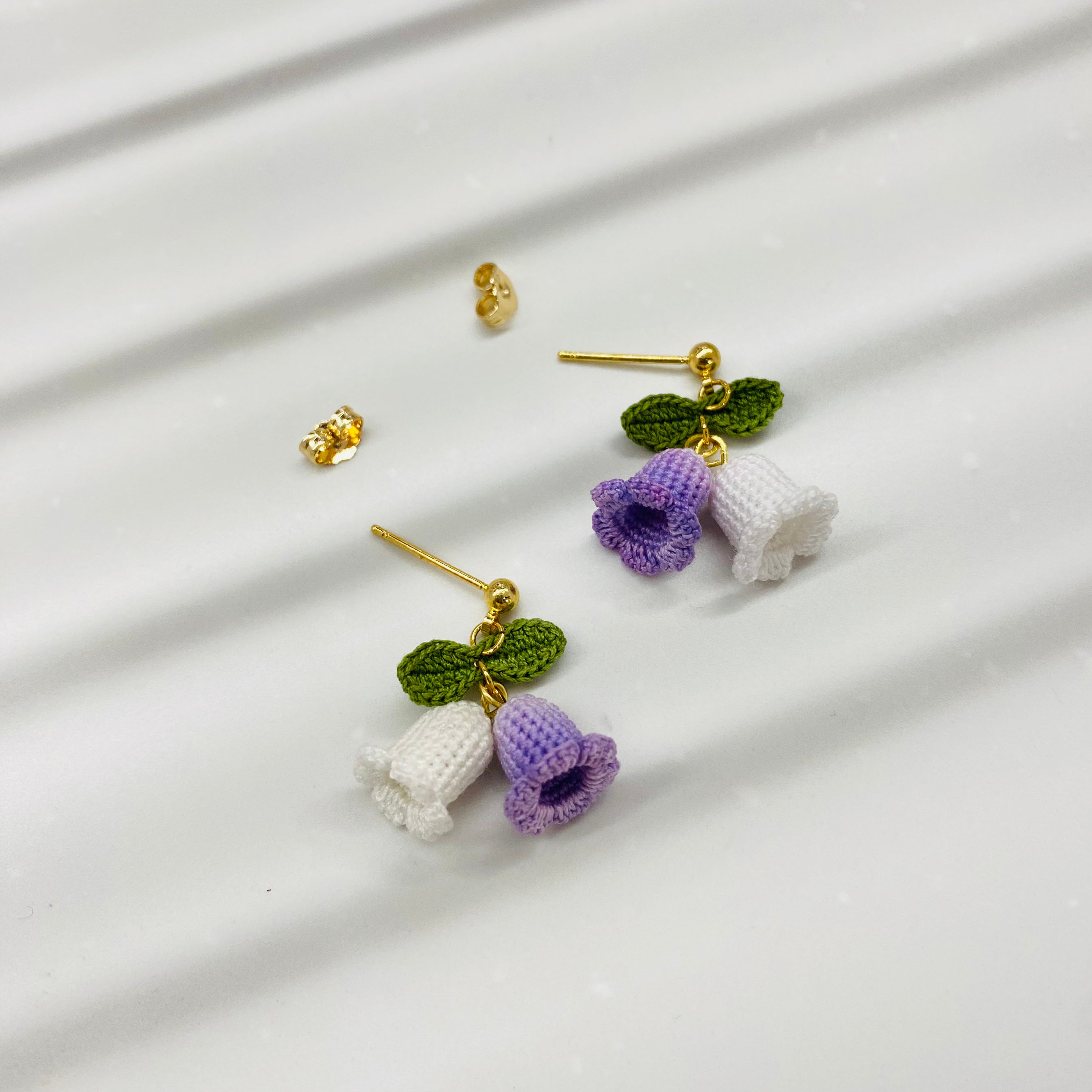 Micro Crochet Earrings |  Twin Lily of the Valley Stud Earrings