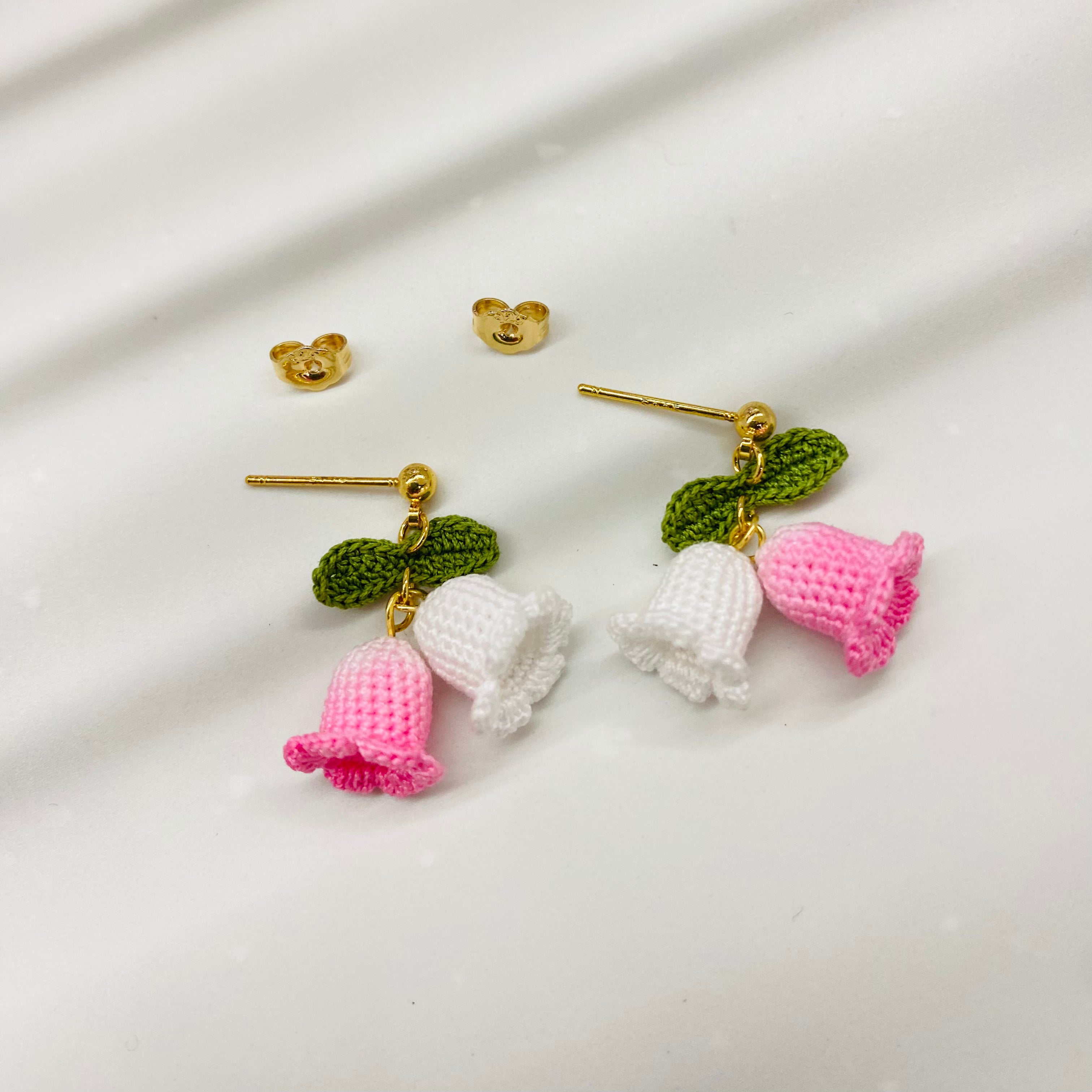 Micro Crochet Earrings |  Twin Lily of the Valley Stud Earrings