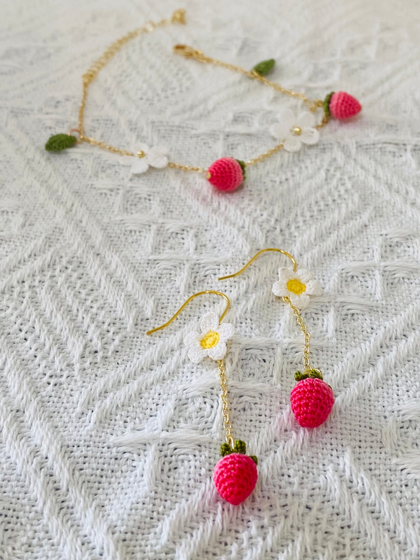 Micro Crochet Earring |  Pink Strawberry