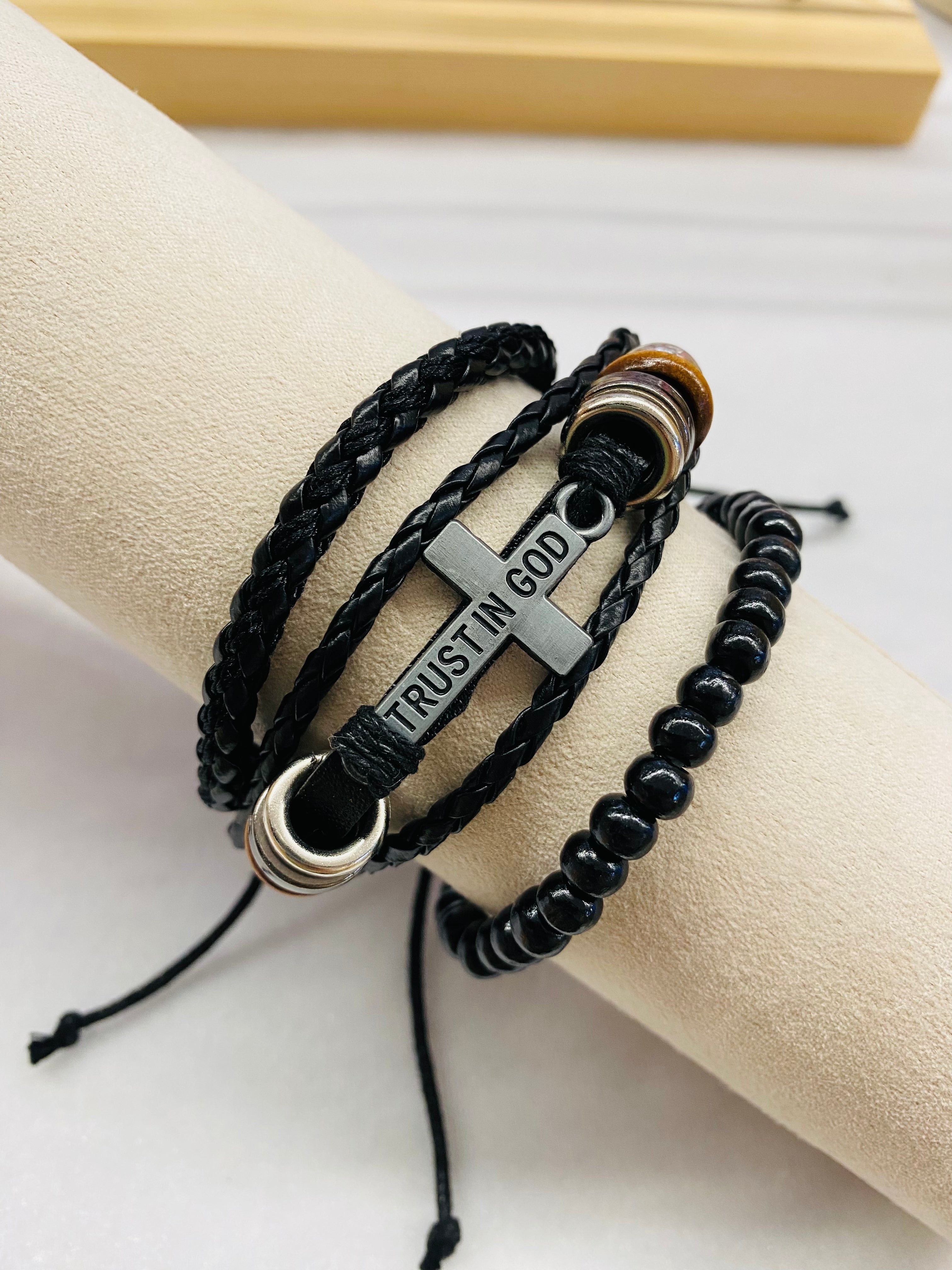 Leather Bracelet | Trust in God Cross