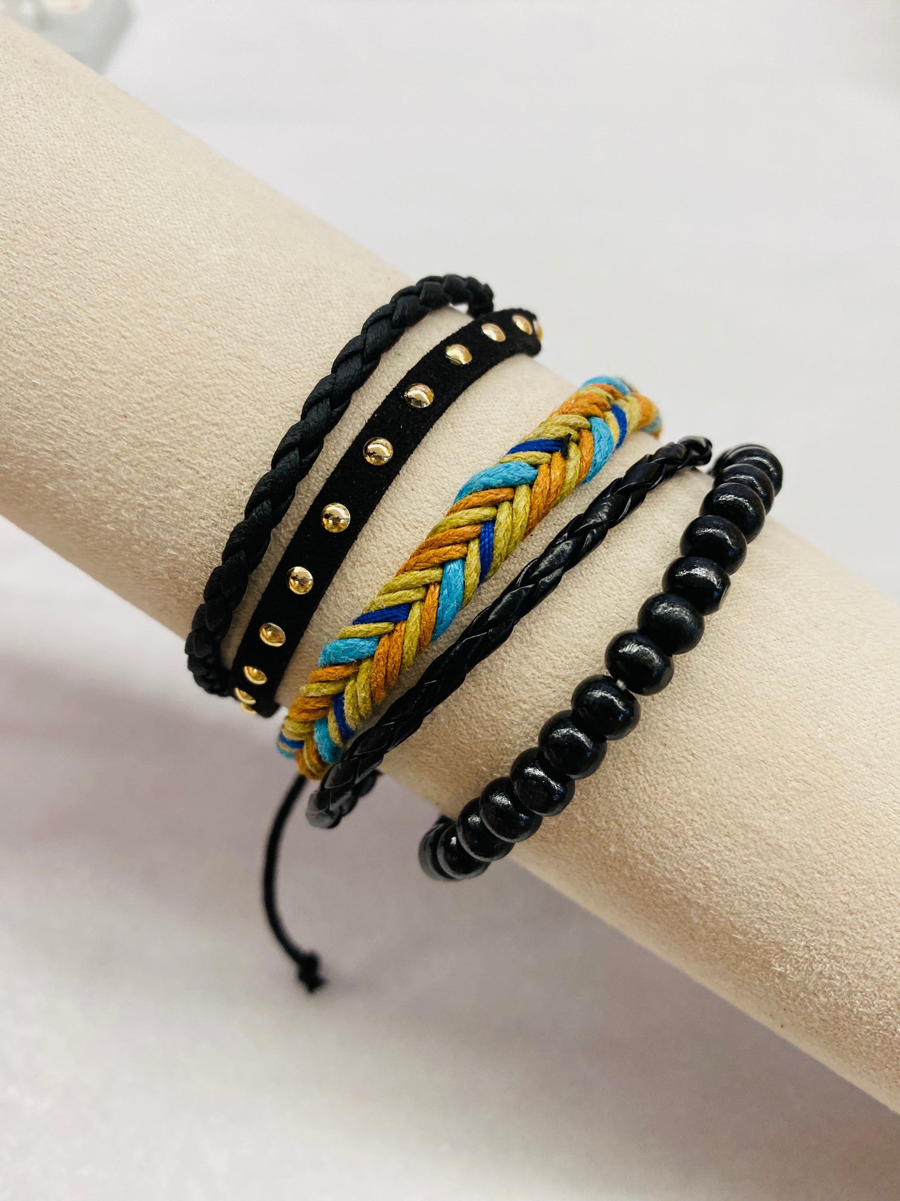Leather Bracelet | Multicolor Braided and Bead