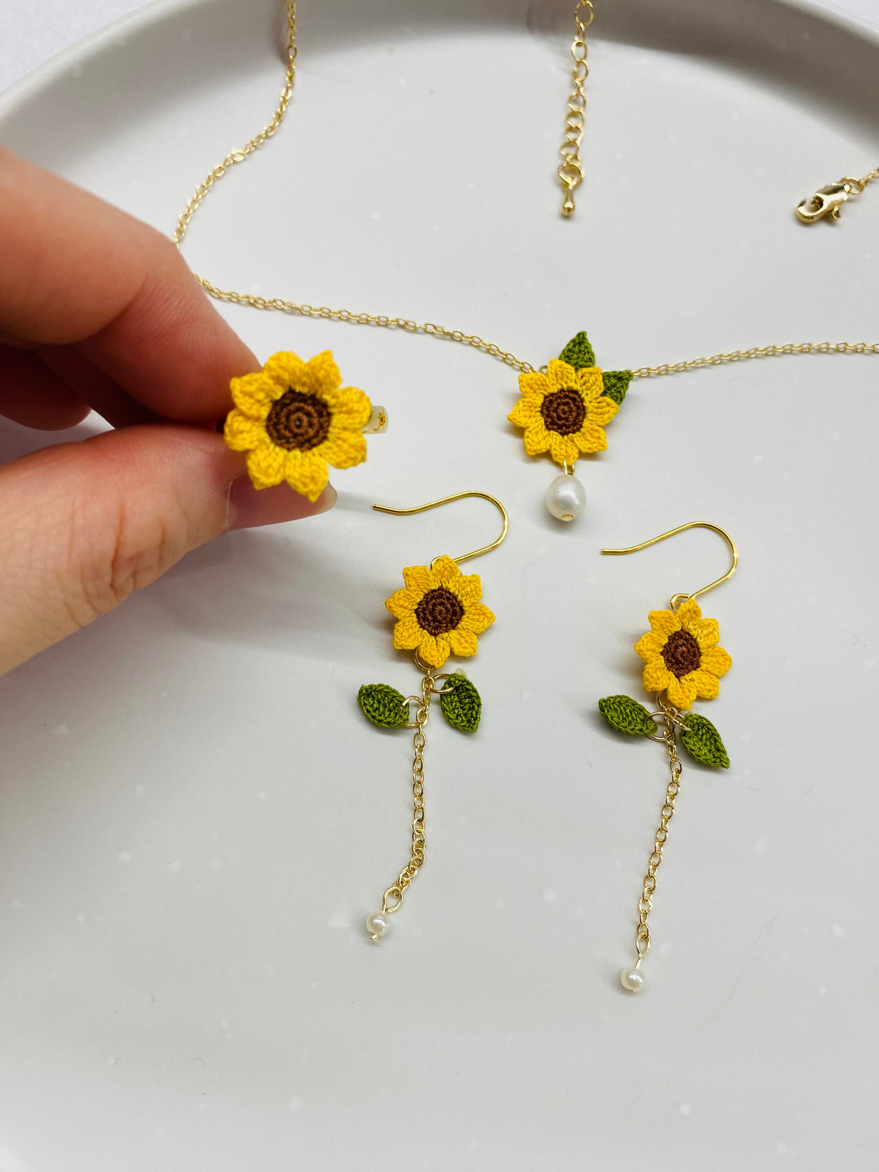Micro Crochet Earrings |  Sunflowers