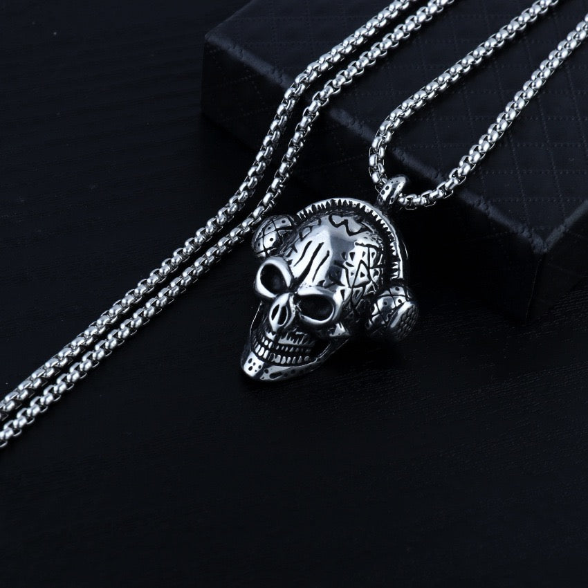 Stainless Steel Skull with headphone Necklace