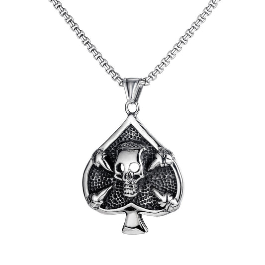 Stainless Steel Skull Spades Necklace