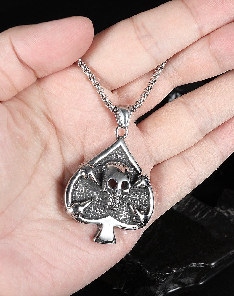 Stainless Steel Skull Spades Necklace