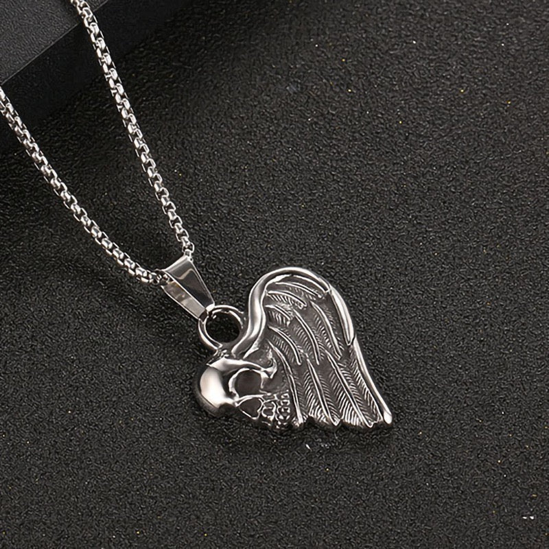 Stainless Steel Skull Feather Love heart Necklace