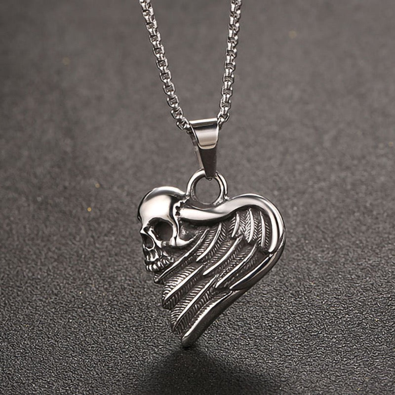 Stainless Steel Skull Feather Love heart Necklace
