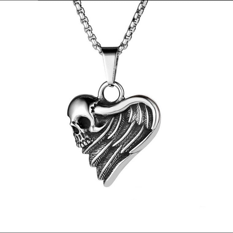 Stainless Steel Skull Feather Love heart Necklace