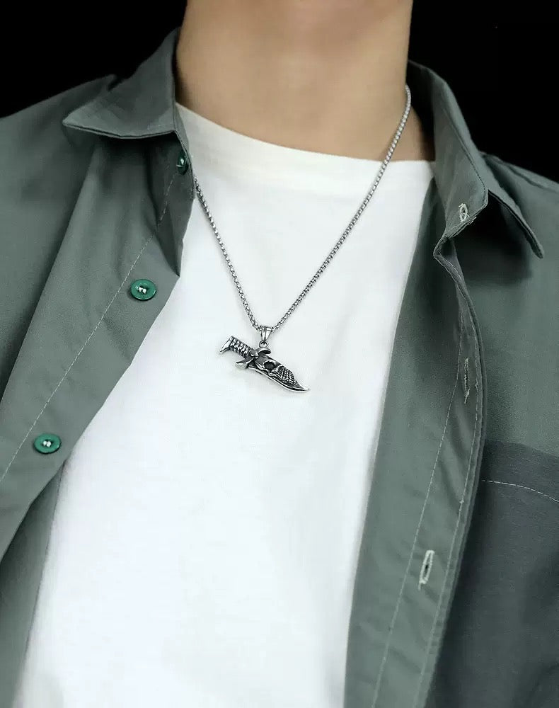 Stainless Steel Skull Knife Necklace