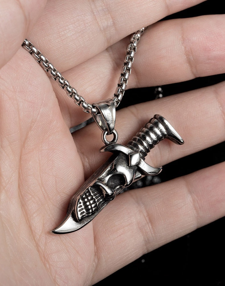 Stainless Steel Skull Knife Necklace
