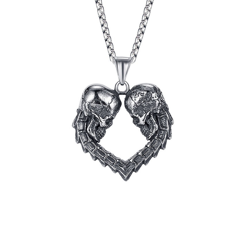 Stainless Steel Skull Love Heart Necklace