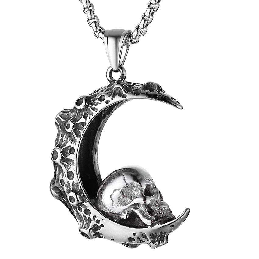 Stainless Steel Moon Skull Necklace