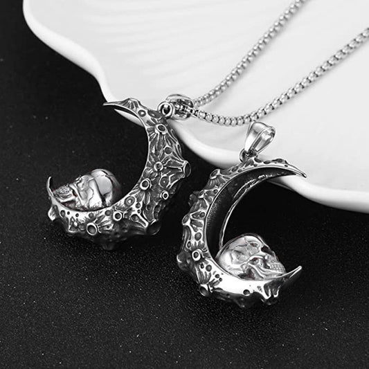 Stainless Steel Moon Skull Necklace
