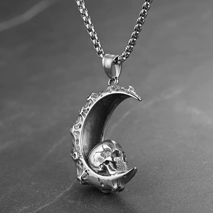 Stainless Steel Moon Skull Necklace