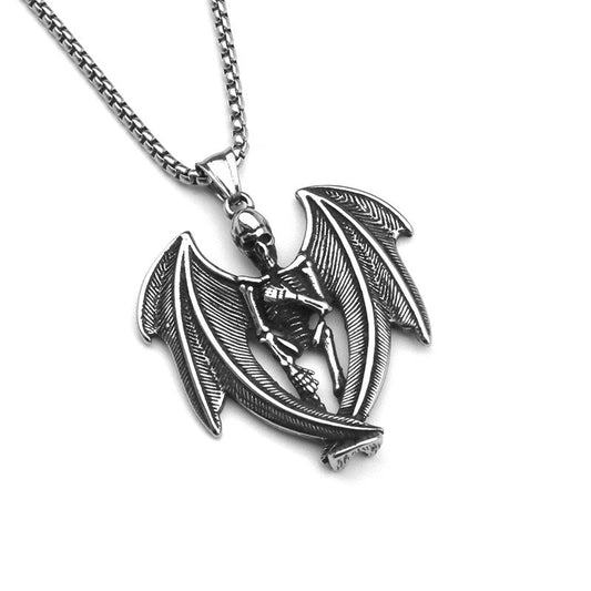 Stainless Steel Bat Skull Necklace