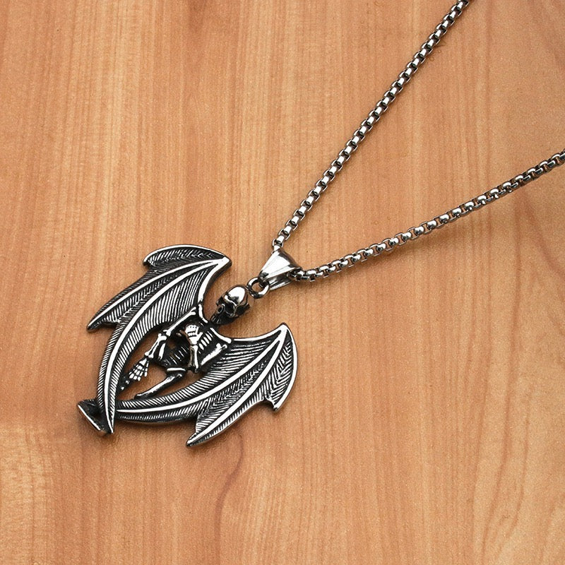 Stainless Steel Bat Skull Necklace