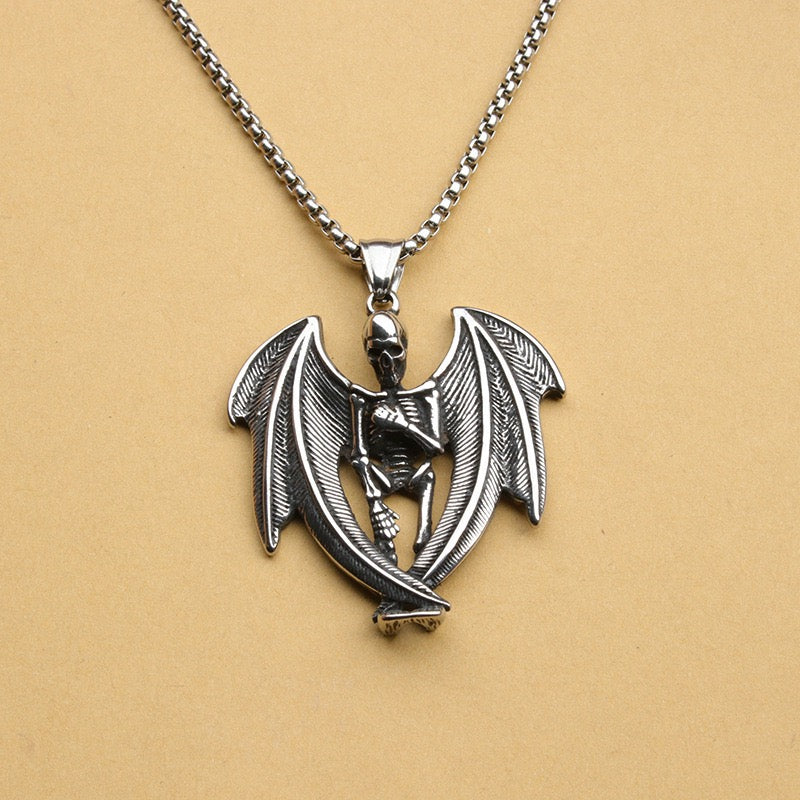 Stainless Steel Bat Skull Necklace