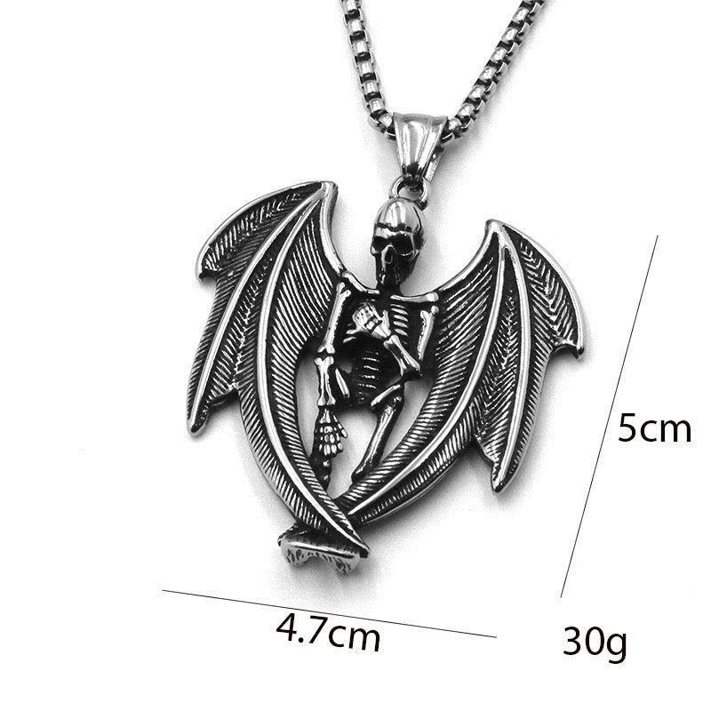 Stainless Steel Bat Skull Necklace