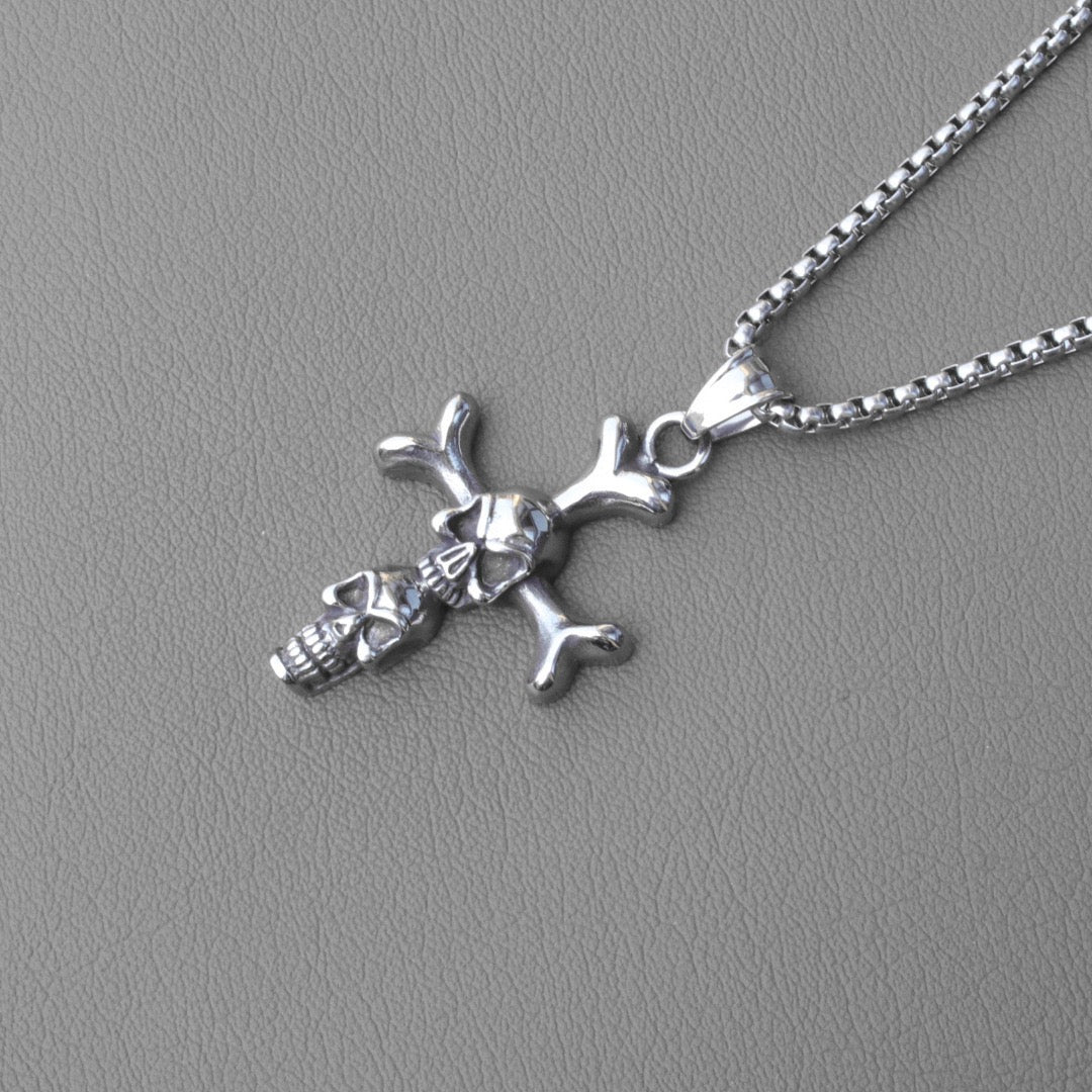 Stainless Steel Skull Cross Necklace